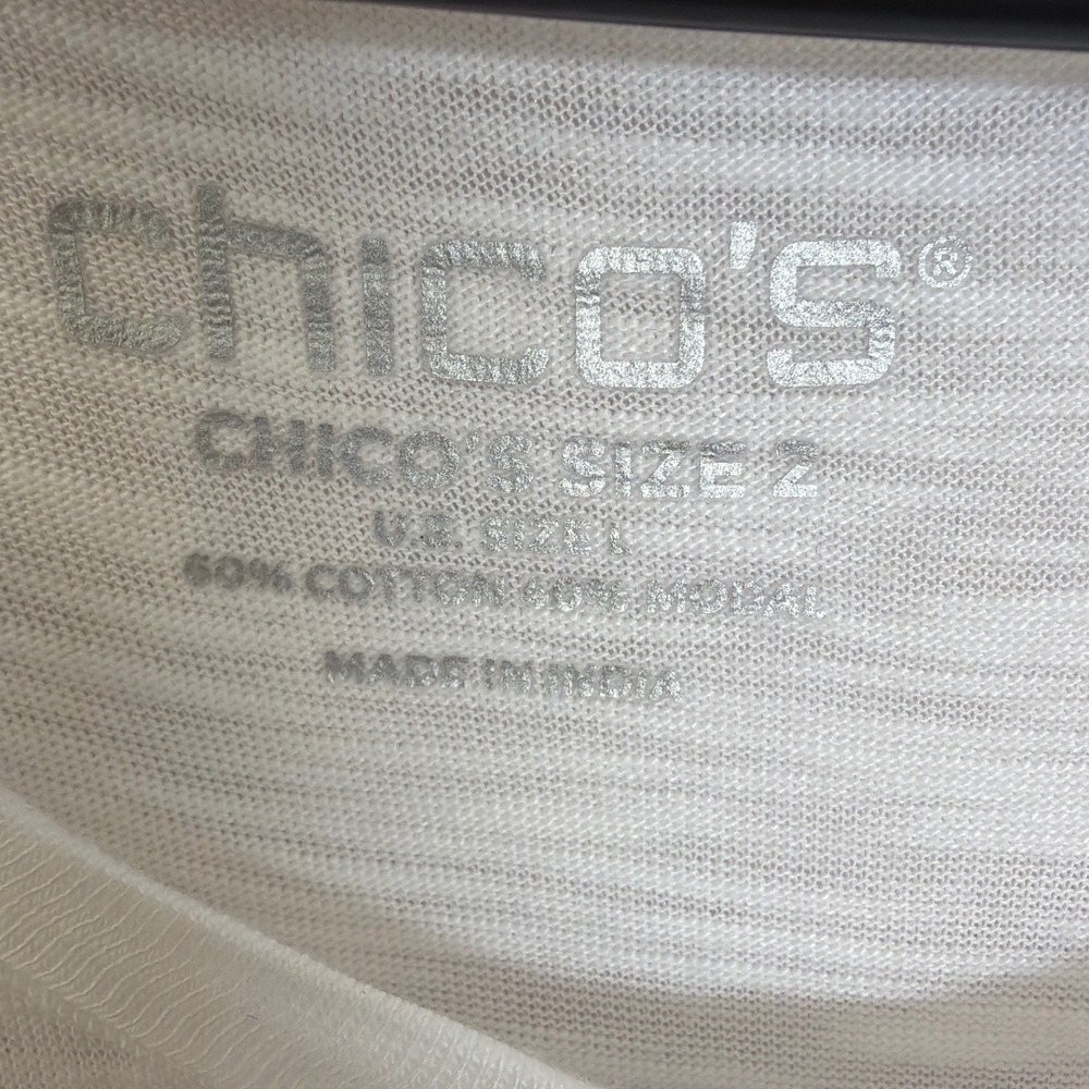 Chico's Placed Lily Smocked Tee Cotton Slub Floral Graphic Top White Pink L (2) - Picture 4 of 8
